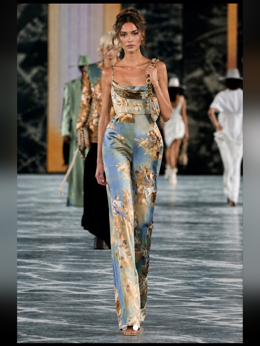 Balmain Elegant Blue Printed Jumpsuit